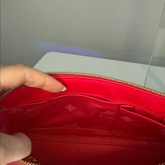 MCM Red Leather Shoulder Bag with Gold Chain - Picture 15 of 16